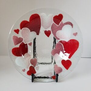 PEGGY CARR Fused Hearts Glass Decor Be My Valentine Bowl 8.5" Serving Dish Textu